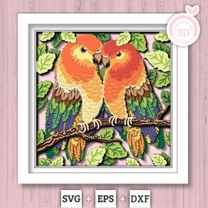 Coppia di piccioncini su un ramo - Scatola delle ombre 3D a strati SVG DXF EPS (file di taglio)