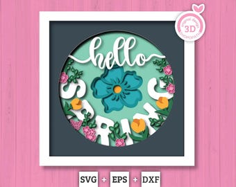 花と春の挨拶 - 3DシャドウボックスレイヤーSVG DXF EPS（カットファイル）