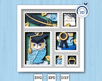 Graduation Owl 2026 Stamps - 3D Shadow Box Layered SVG DXF EPS (Cutting Files)