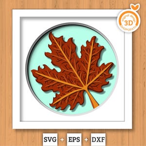 Caja de sombras de herbario de hoja de arce (SVG 3D), SVG de otoño (SVG 3D), Hoja de arce otoñal (SVG 3D), Herbario (SVG 3D), Arce en capas (SVG 3D), Silueta de Cricut