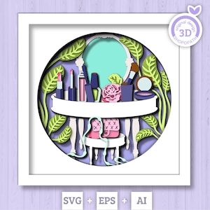 Maquillage 3D Shadow Box SVG, pinceau de maquillage 3D SVG, svg de rouge à lèvres, mascara 3D Svg, vernis à ongles svg, 3D beauté Svg, 3D été SVG Cricut Silhouette