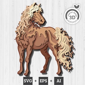 Caballo en capas 3D SVG, granja 3D SVG, otoño 3D SVG, cosecha 3D Svg, animales de granja cortados con láser, caballo 3D SVG Cricut
