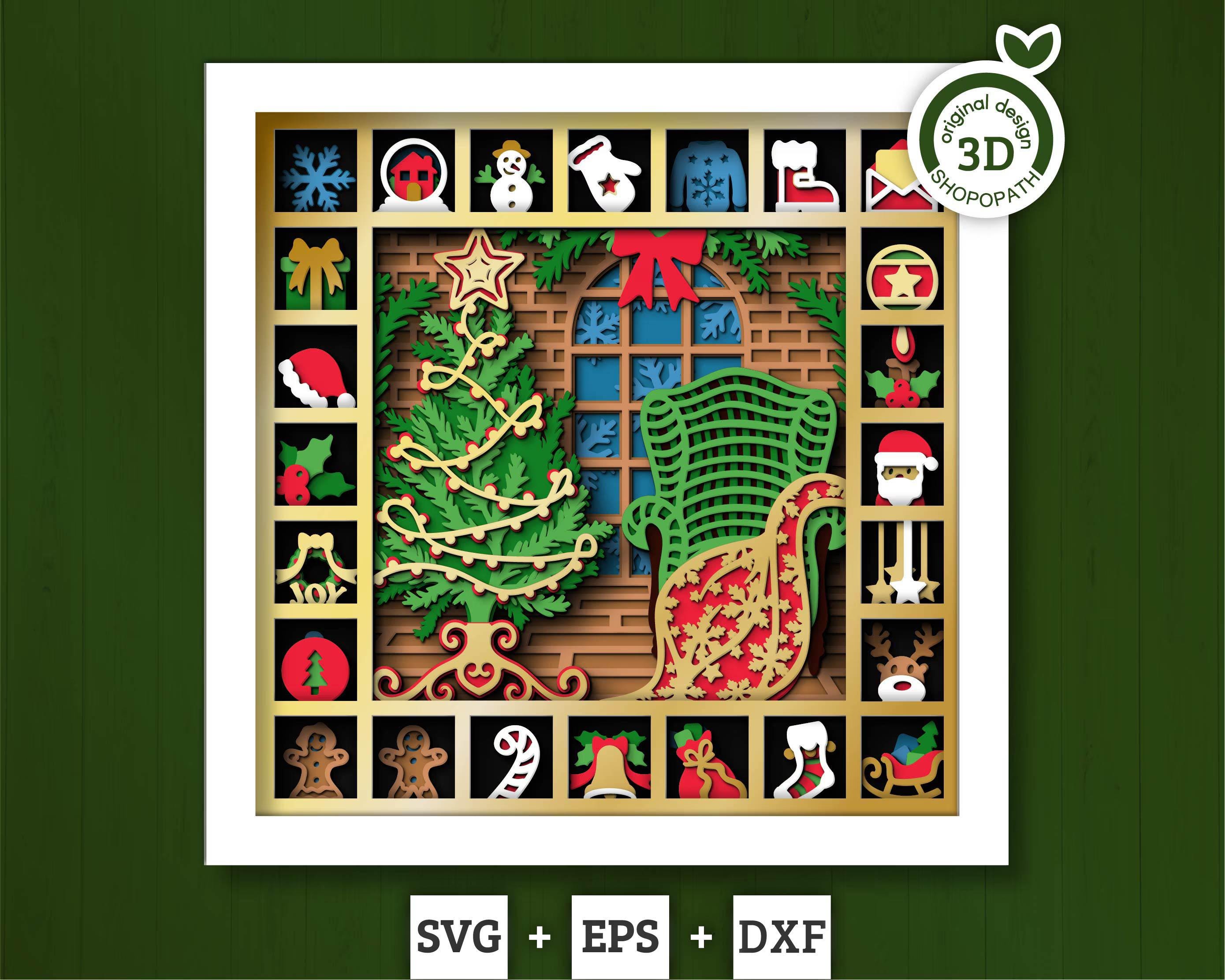 Advent Shadow Christmas Advent Calendar - 3D Shadow Box Layered SVG DXF EPS (cutting ...