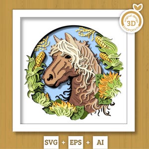 3D SVG Pferd Shadow Box, 3D SVG Layered Pferd, 3D SVG Bauernhof, 3D SVG Sonnenblume, 3D SVG Mais, Ernte 3D Stand, Herbst 3D Stand, Cricut Silhouette