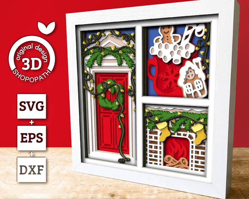 Christmas Decorations Scene Panels - 3D Shadow Box Layered SVG DXF EPS ...