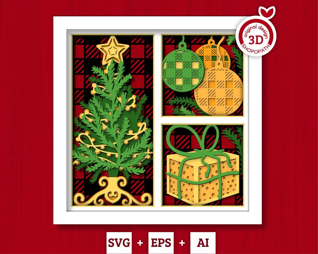 3D SVG Christmas Shadow Box, Layered Winter Shadow Box Svg, Christmas