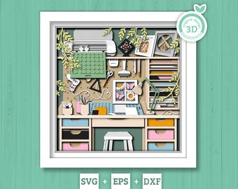 Cricut Craft Room with Supplies - 3D Shadow Box Layered SVG DXF EPS (Cutting Files)