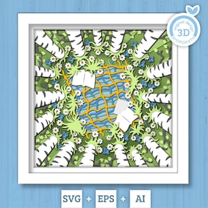 3D SVG Frühling Schattenbox, Birkenbaum Schattenbox, Buch 3D SVG Wald Geschichtet Papierschnitt 3D Blumen Cricut Silhouette