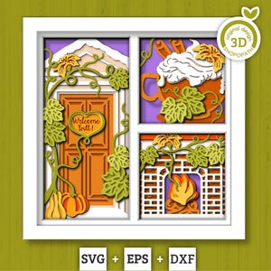 Fall Door with Pumpkins Panels - 3D Shadow Box Layered SVG DXF EPS (Cutting Files)