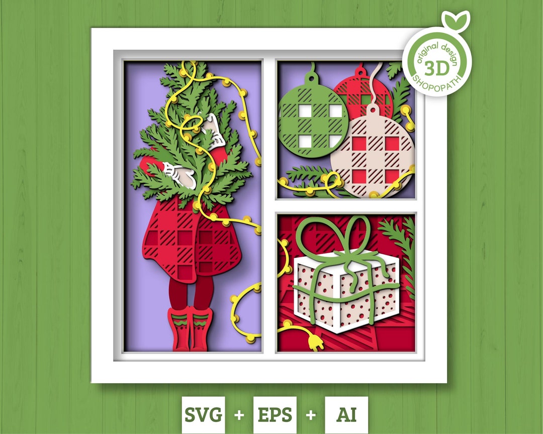 3D SVG Christmas Shadow Box, Layered Winter Shadow Box Svg, Christmas