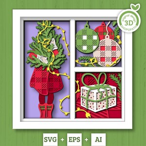 Caixa de sombra de Natal 3D SVG, Caixa de sombra de inverno em camadas Svg, Árvore de Natal 3D Svg, Papai Noel 3d Svg, Ornamentos svg Cricut Silhouette