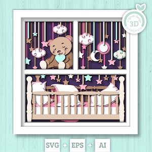 3D Baby Presepe Shadow Box SVG, Cute baby 3d in formato SVG, Baby Shower 3d SVG, Neonato 3d in formato SVG, Teddybear 3D in formato SVG, Nursery Room 3D in formato SVG, Cricut, Silhouette