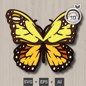 Borboleta monarca em camadas 3D SVG EPS, Borboleta em camadas 3D em camadas Papercut svg Bugs Svg Corte a laser Cricut Glowforge