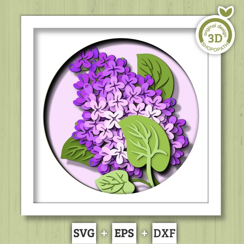 Lilac Flowers Branch - 3D Shadow Box Layered SVG DXF EPS (cutting