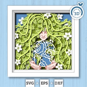 Mother Earth Holding Globe - 3D Shadow Box Layered SVG DXF EPS (Cutting Files)