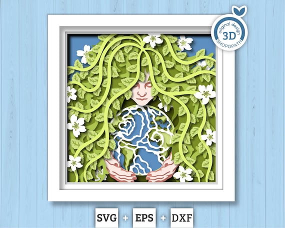 Mother Earth Holding Globe - 3D Shadow Box Layered SVG DXF EPS (Cutting Files)