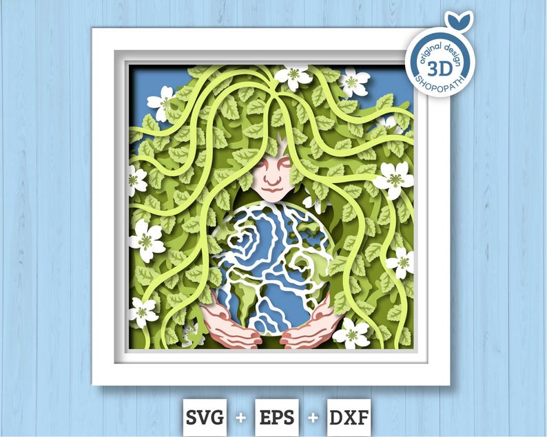 Mother Earth Holding Globe - 3D Shadow Box Layered SVG DXF EPS (Cutting Files) image 1