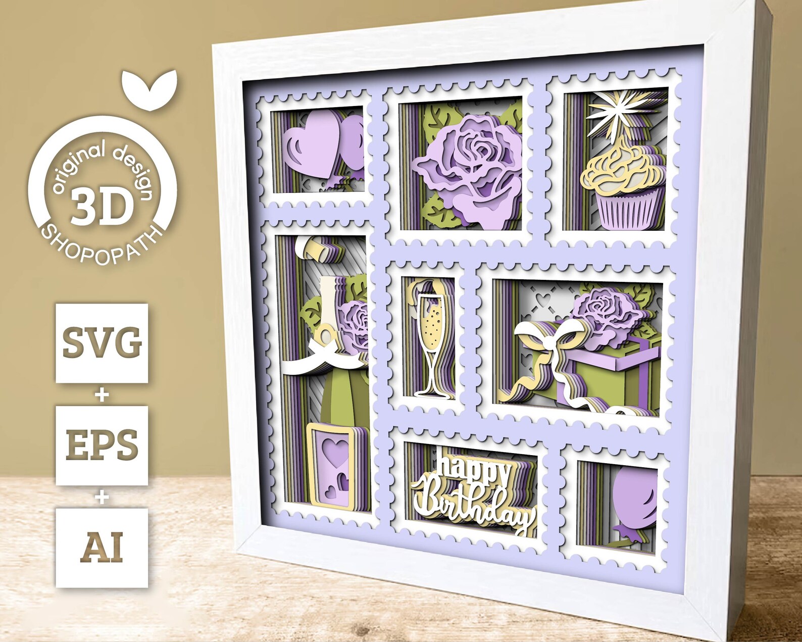3D SVG Birthday Stamps Shadow Box SVG, 3D Party Shadow Box, 3D Happy ...