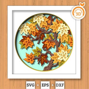 3D SVG érable arbre branche ombre boîte, 3D SVG automne, érable feuilles 3D svg, érable automne feuille 3D Svg, érable SVG 3D, Silhouette Cricut