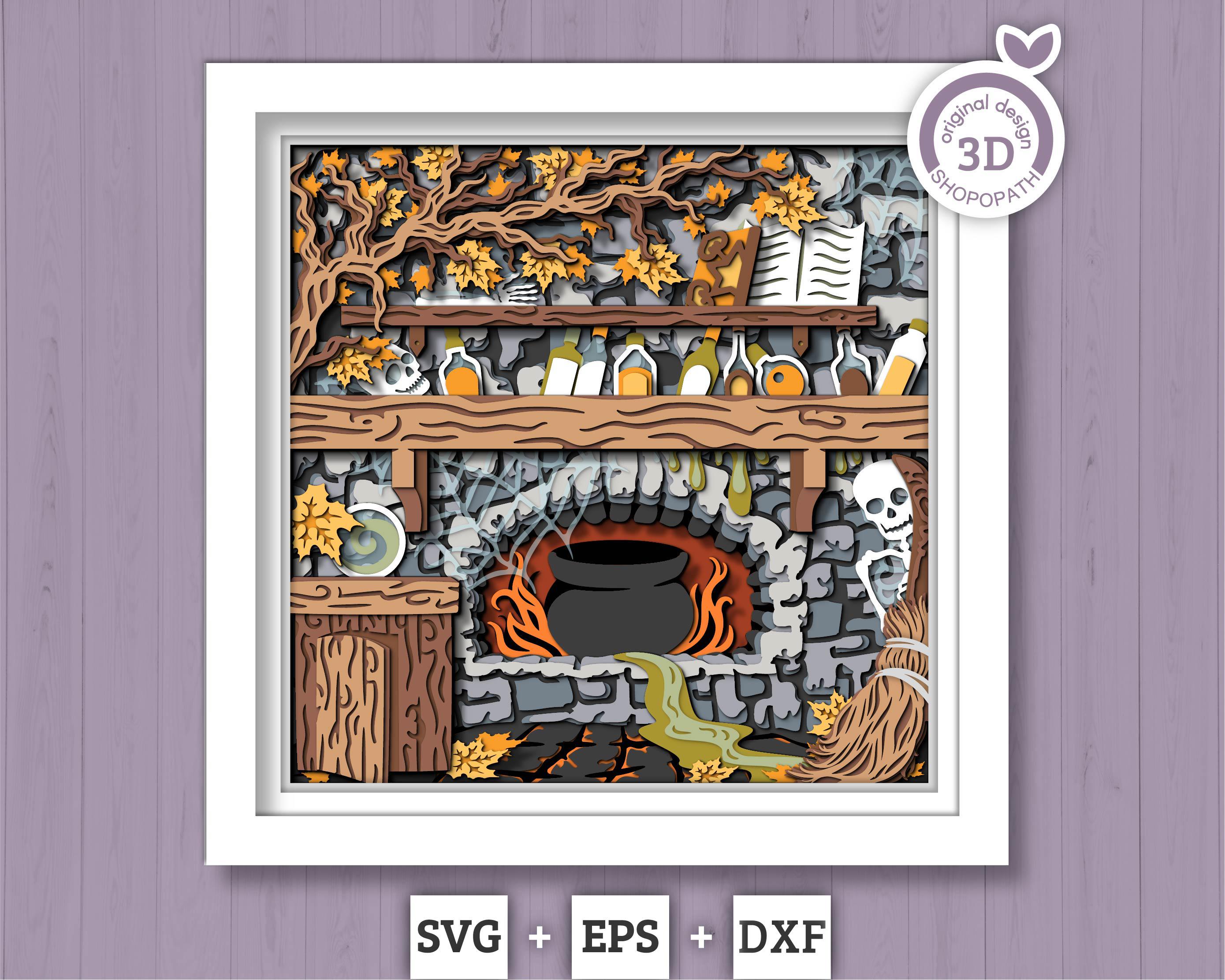 3D SVG Witch Kitchen Shadow Box, Halloween Shadow Box 3D Svg, Haunted House 3D SVG, Potions 3d SVG, Layered Witch 3d svg Cricut Silhouette
