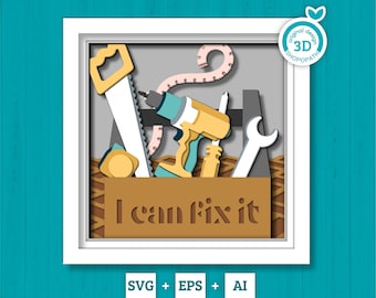 3D SVG Toolbox Shadow Box, 3D Toolset SVG, Tools 3D svg, 3D Handyman SVG, Layered Father's Day 3d svg, Dad 3D Svg, Cricut Silhouette