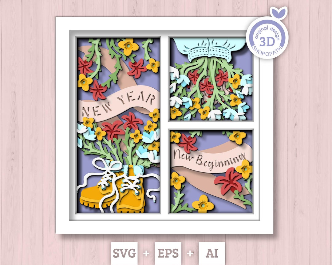 3D SVG Spring Shadow Box, New Year Shadow Box, Floral 3D Svg ...