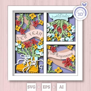 3D SVG Spring Shadow Box, New Year Shadow Box, Floral 3D Svg, Inspirational Layered Papercut svg 3d Flowers 3d Florals Cricut Silhouette