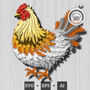 Pollo a strati 3D SVG, Gallina a strati 3D, Papercut a strati SVG, Festa della mamma Svg, Pollo a strati, Fiori 3D Svg, Cricut