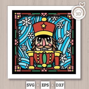 Christmas Nutcracker Stained Glass - 3D Shadow Box Layered SVG DXF EPS (Cutting Files)