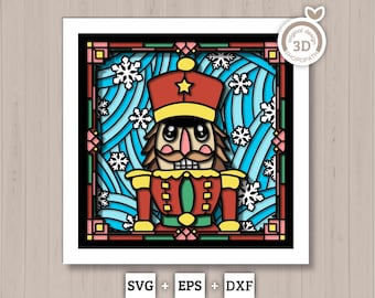 Christmas Nutcracker Stained Glass - 3D Shadow Box Layered SVG DXF EPS (Cutting Files)
