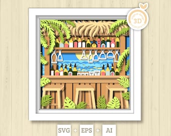 3D SVG Beach Bar Shadow Box, Beach Bar 3D Svg, Drinks 3d SVG, Summer 3d Svg, Sea 3D svg, Cocktails 3d svg, Beach 3d SVG, Cricut Silhouette