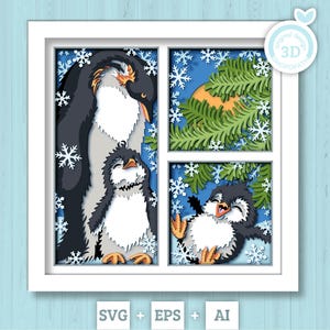 3D SVG Penguin Family Shadow Box, 3D SVG Inverno, 3D Svg Pinguino Madre, Pinguino Cucciolo 3D SVG Natale 3d svg Inverno 3d svg Cricut Silhouette