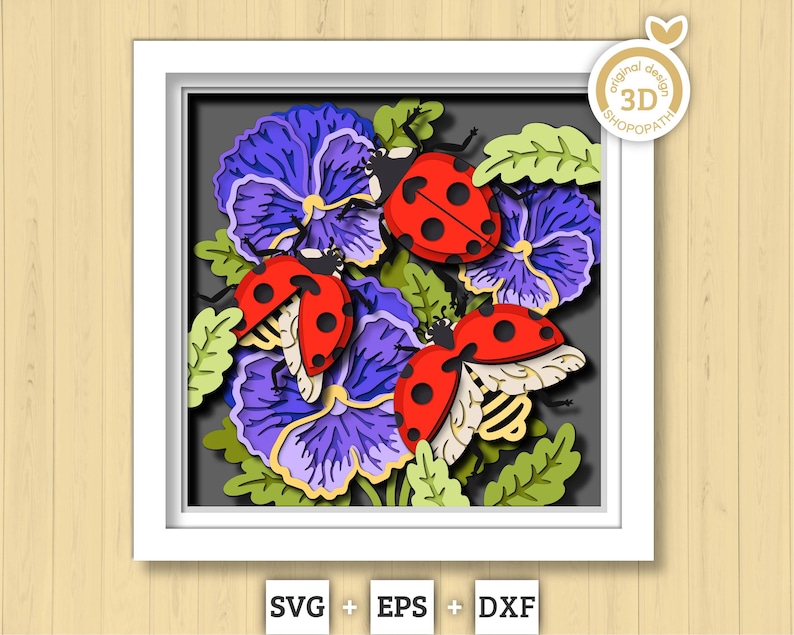 3D SVG Ladybugs Shadow Box, Layered Love Bug 3D Svg,pansy 3D SVG ...
