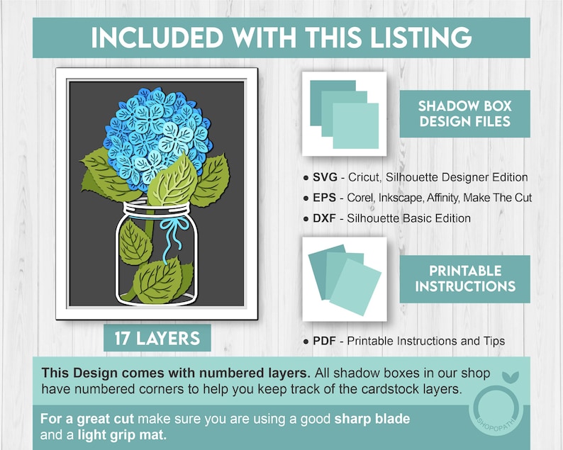 Hydrangea in Jar 8x10 Inch - 3D Shadow Box Layered SVG DXF EPS (cutting ...