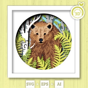 3D ours dans la forêt Shadow Box SVG, 3D ours Svg, forêt 3D SVG, 3D ours brun svg, svg 3D ours noir, svg 3D d'été, Silhouette Cricut