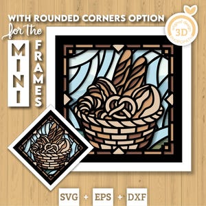 Bäckerei Korb Mini Glasmalerei Schatten Box 3D SVG, Layered Bäckerei Glasmalereien DXF EPS Dateien für Cricut Silhouette Brother