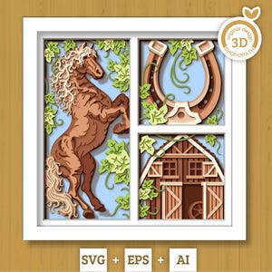 3D SVG cheval ferme, ombre boîte, cheval 3D SVG, ferme SVG 3D, grange SVG 3D, tournesol 3D SVG, récolte 3D Svg, automne 3D Svg, Silhouette Cricut