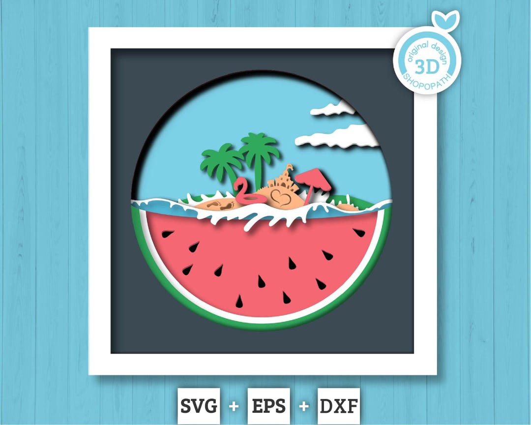 3D Layered Summer SVG EPS, Sea Wave Shadow Box, Beach 3D Svg ...