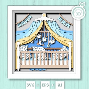 3D Baby Boy Presepe Shadow Box SVG, Baby Shower Decor 3d SVG, Cute baby 3d in formato SVG, Neonato 3d in formato SVG, Arrivo del bambino in formato SVG, Nursery Room 3d SVG, Cricut