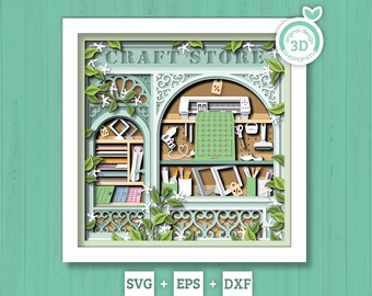Silhouette Craft Store Shadow Box 3D SVG with Hobby Tools, Desk, Cutting Machine and Card Stock, DXF EPS Files for Cricut Silhouette Brother