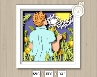 Man in Dandelion Field - 3D Shadow Box Layered SVG DXF EPS (Cutting Files)