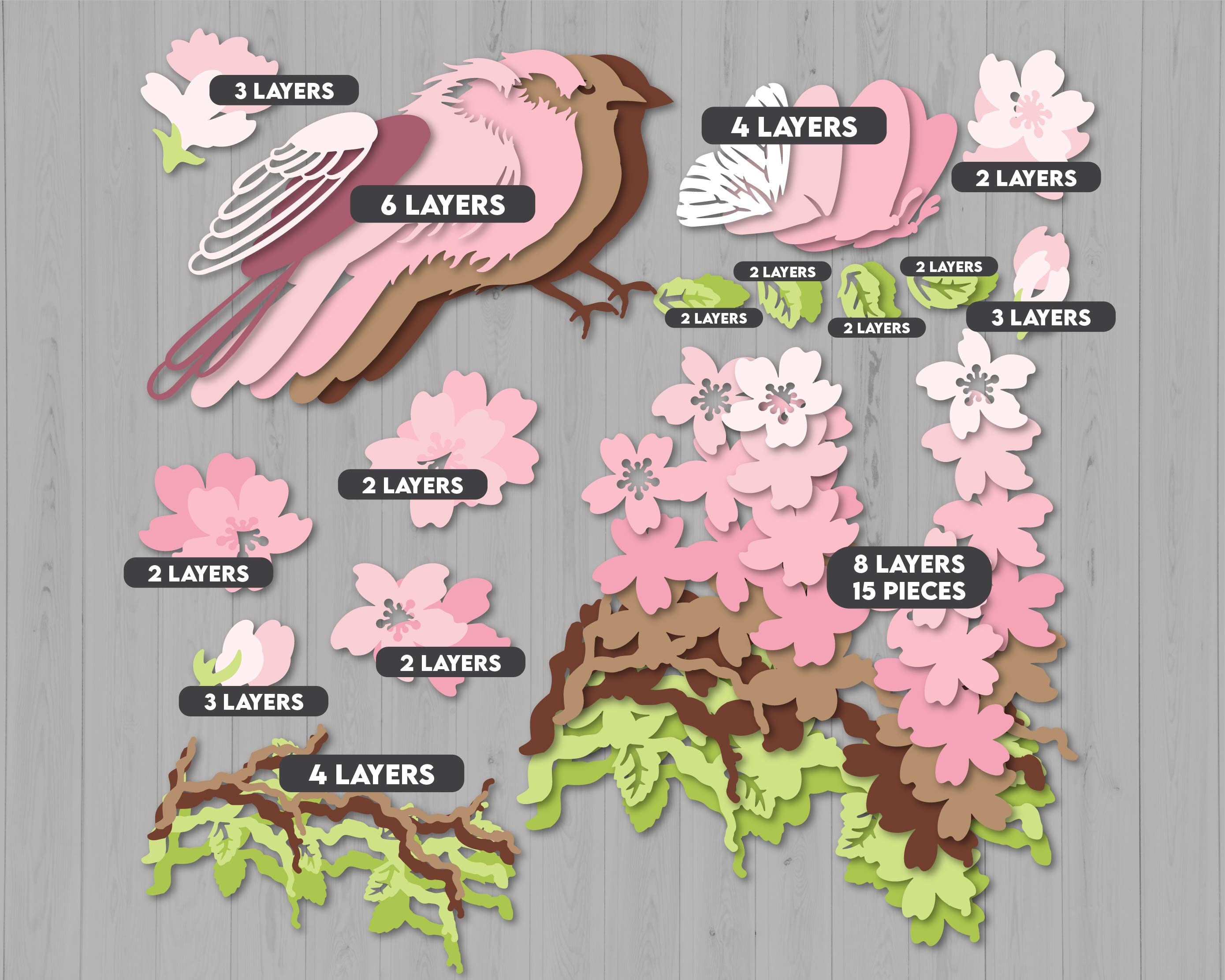 3D Layered Cherry Blossom SVG, 3D Layered Blossom, Layered 3D Layered Cherry Blossom SVG, 3D Layered Blossom, Layered