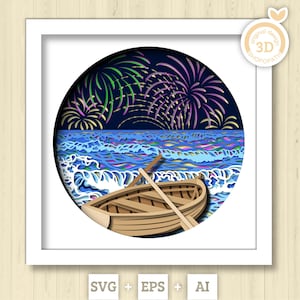 3D SVG feux d'artifice Shadow Box, feux d'artifice 3D, Svg 3D 4 juillet, mer 3D svg, Svg 3D été, vagues svg 3D, nuit 3D SVG Cricut Silhouette