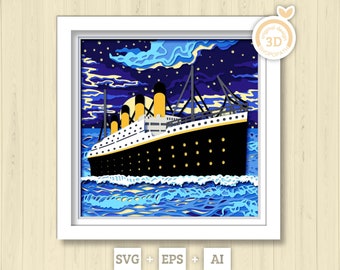 Caixa de sombra de navio noturno 3D SVG, navio 3D SVG, céu noturno