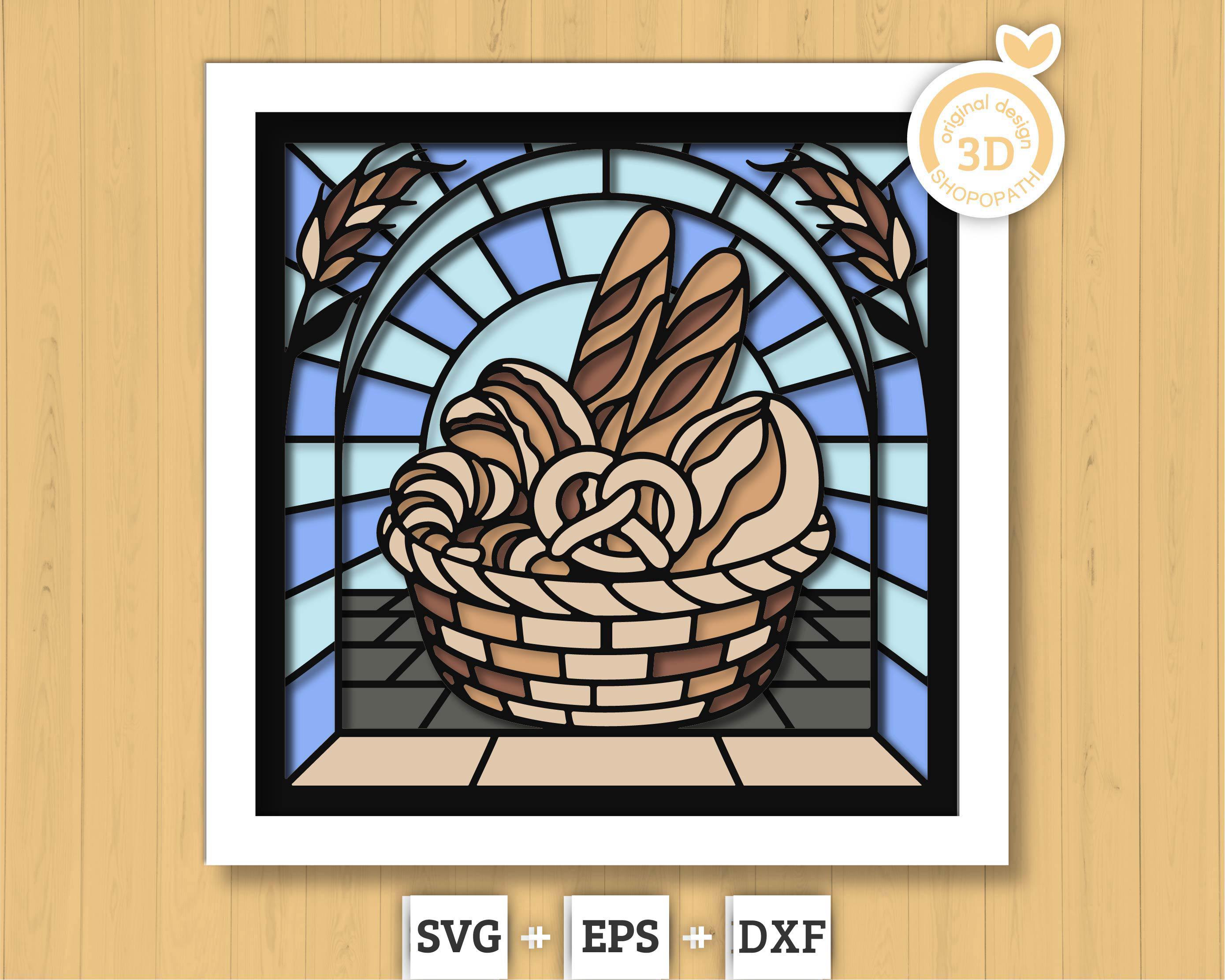 Bakery Basket Stained Glass - 3D Shadow Box Layered SVG DXF EPS