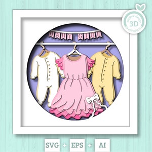 3D baby meisje Shadow Box SVG, rompertje 3D SVG, babyshower decor 3D SVG, schattige baby 3D-svg, pasgeboren 3D-svg, aankomst baby svg, Cricut silhouet