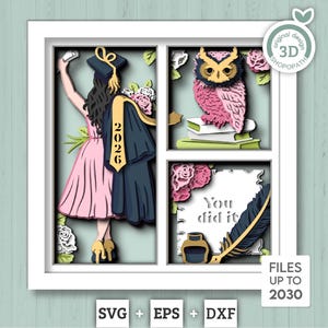 Graduation Girl Long Hair Class of 2026 - 3D Shadow Box Layered SVG DXF EPS (Cutting Files)