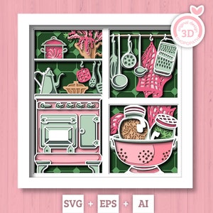 Cucina 3D SVG EPS, Scatola delle ombre per cucinare, Forno in cartoncino a strati, Scatola delle ombre per creare, Utensili 3D Svg, Tè 3D svg Cricut