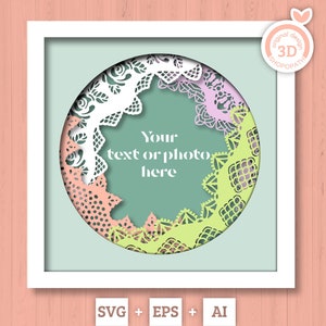 Cadre 3D en dentelle en couches SVG EPS, nom personnalisé cadre photo, couture Shadow Box, ruban de dentelle 3D Svg artisanat Layered Papercut svg, Cricut