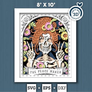 Hippie Skeleton Tarot Card 8x10 inch - 3D Shadow Box Layered SVG DXF EPS (Cutting Files)